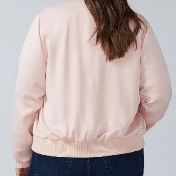 Lane Bryant Pink Bomber Jacket with Lace Trim - Picture 3 of 7